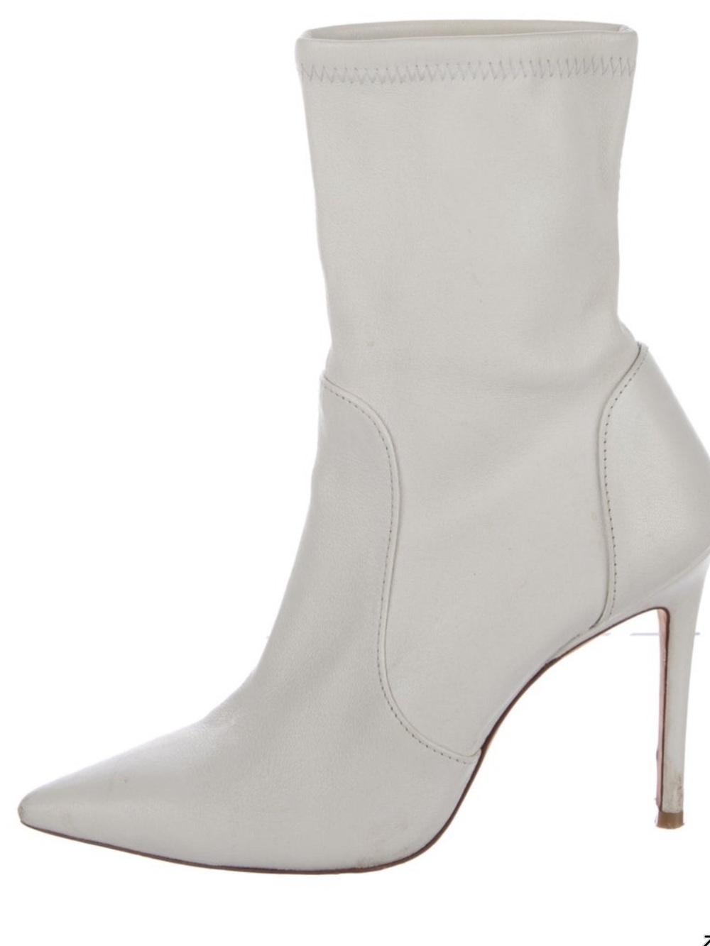 Stuart Weitzman White Leather 100 Stretch Bootie Sock Pointed High Heel 7.5